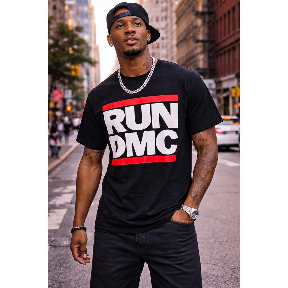 Run DMC Graphic T-Shirt Mens Medium Black Port & Company Hip Hop Band Tee